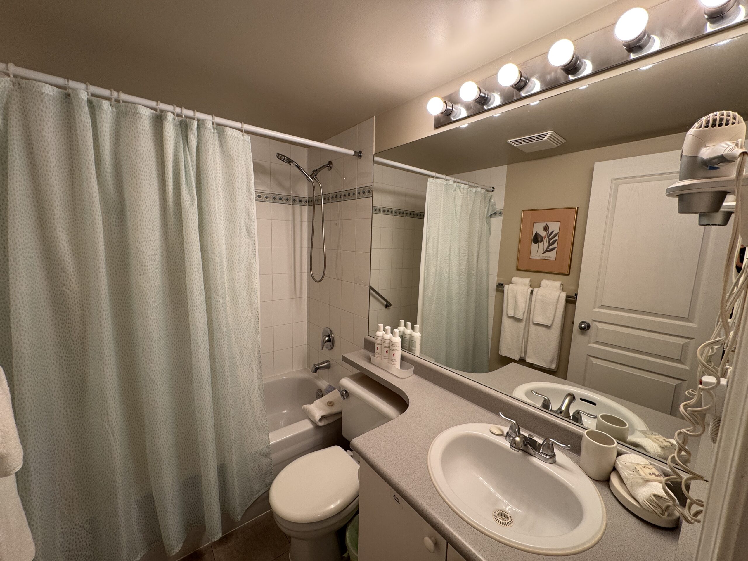 Clean and modern bathroom at Times Square Suites Hotel Vancouver.