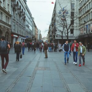 Things to do in Belgrade - Pedestrians walking along the wide stone-paved Kneza Mihaila Street in central Belgrade, Serbia.