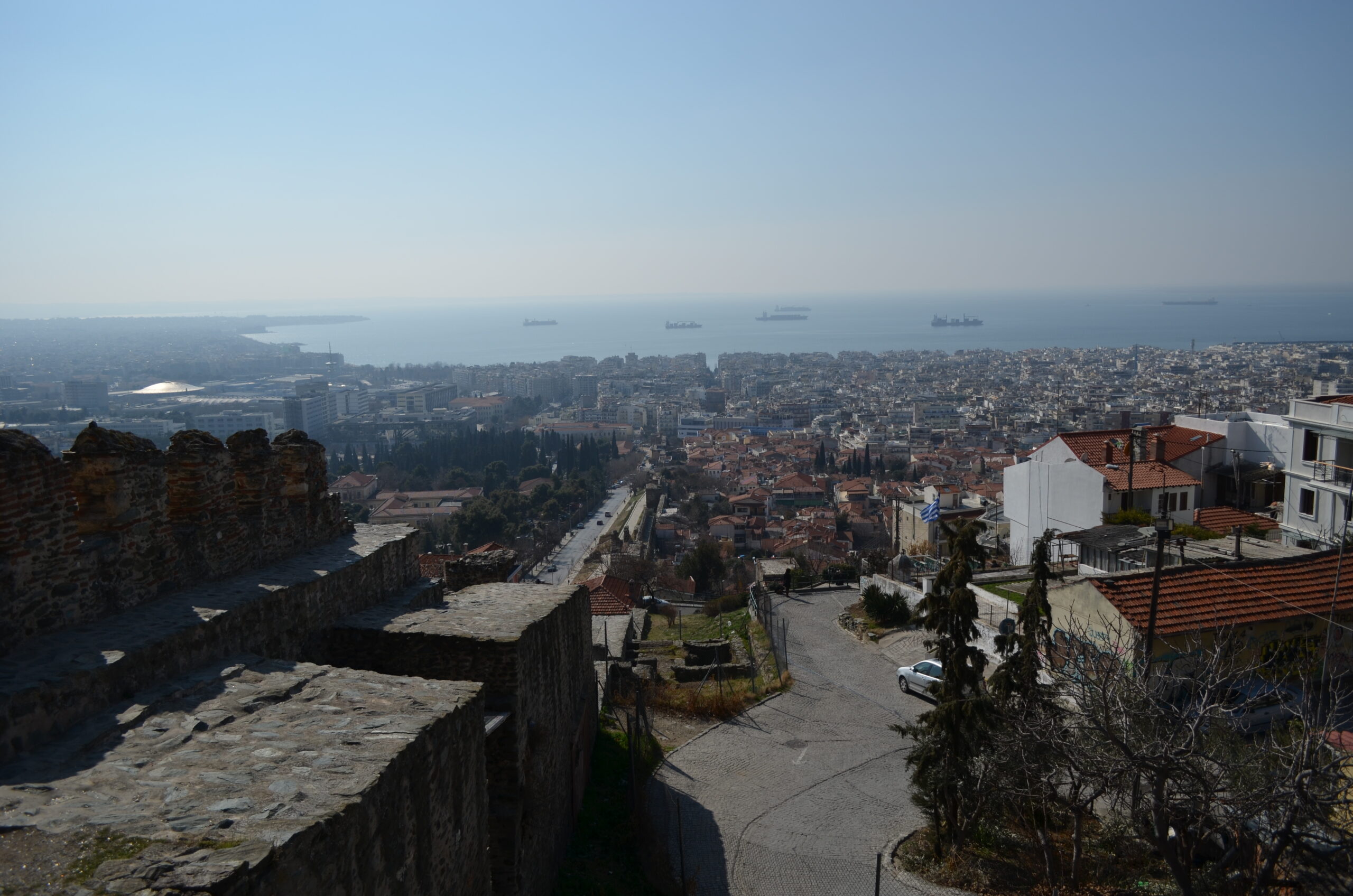 Panoramic view of Thessaloniki and the Thermaikos Gulf near Trigonio Tower in Ano Poli.